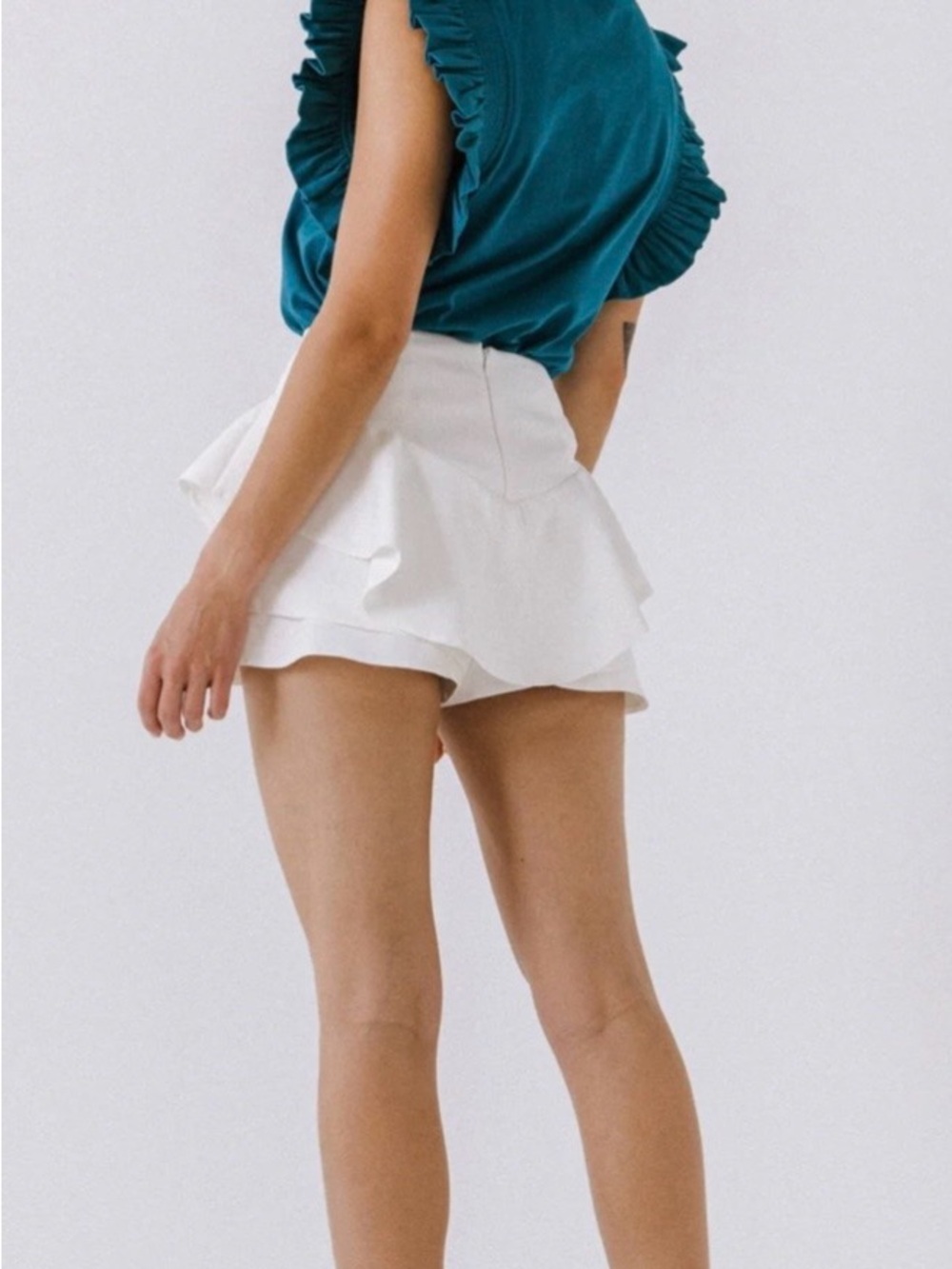 English Factory. White Ruffle Layer Mini Skort. - Picture 3 of 10